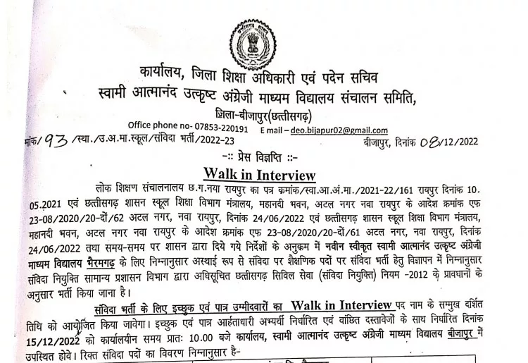 Bijapur Atmanand School Vacancy