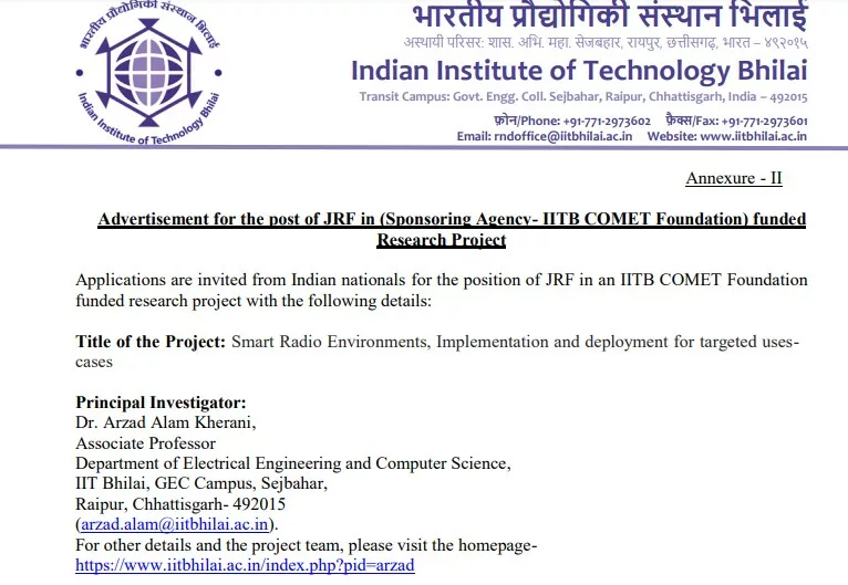 IIT Bhilai faculty Recruitment