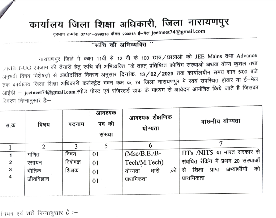 DEO Narayanpur Vacancy 2023