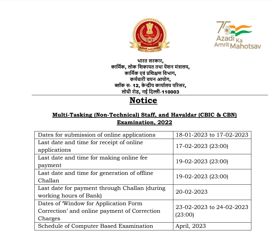 SSC MTS Vacancy 2023 in Hindi