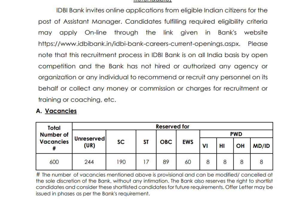 IDBI Assistant Manager Vacancy