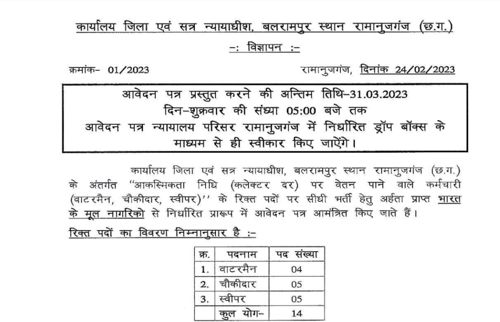 District Court Balrampur Vacancy 2023