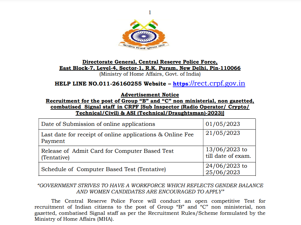 Central Reserve Police Force Vacancy 2023