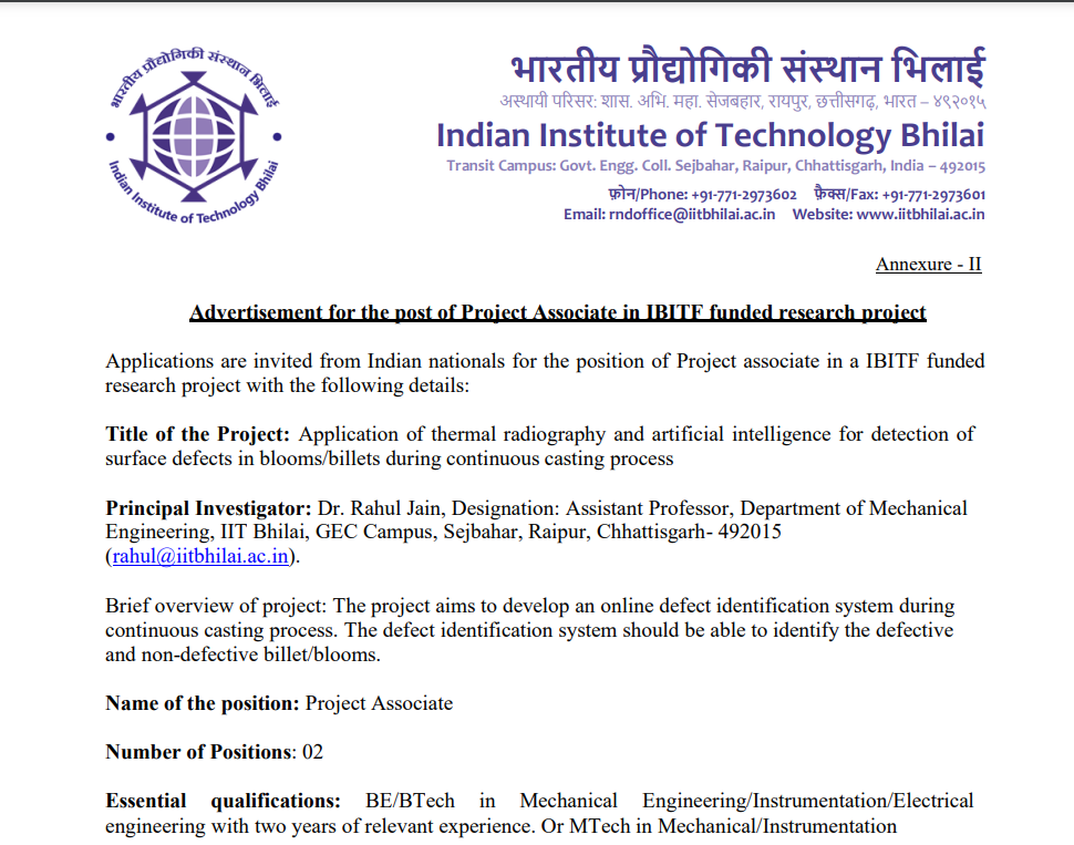 IIT College Bhilai Recruitment