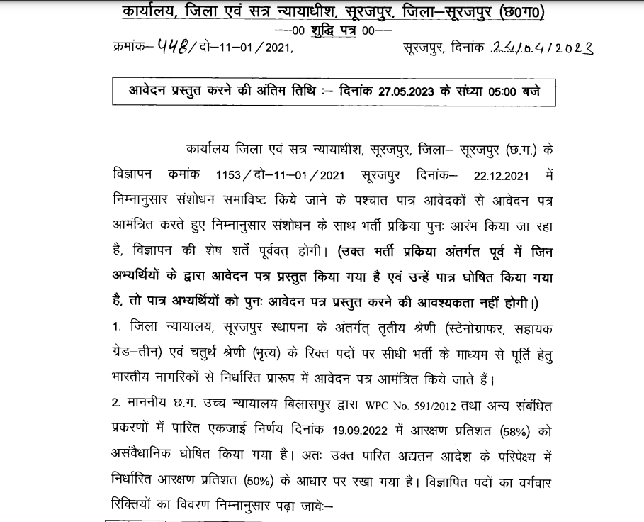 Surajpur Court Recruitment 2023