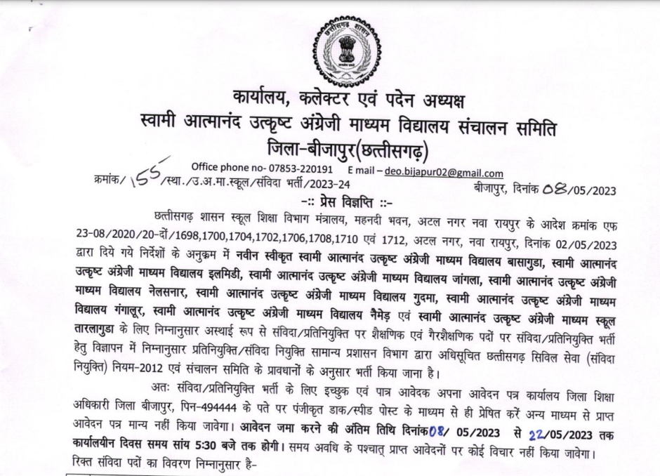 Atmanand School Bijapur Recruitment 2023