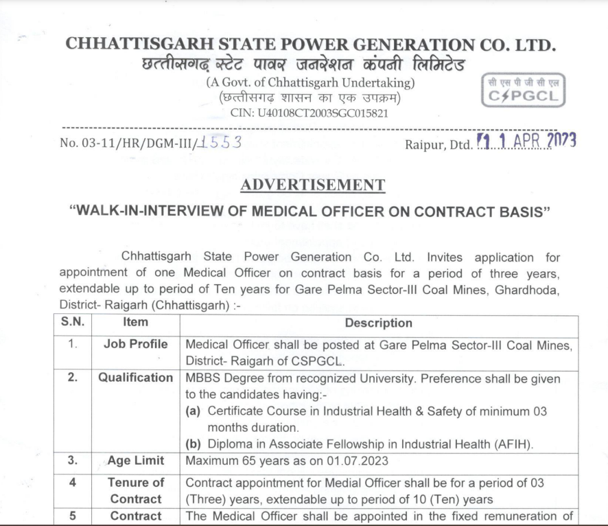 CSPDCL Medical Officer Recruitment