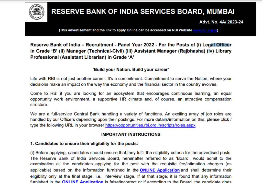 Reserve Bank of India Vacancy 2023