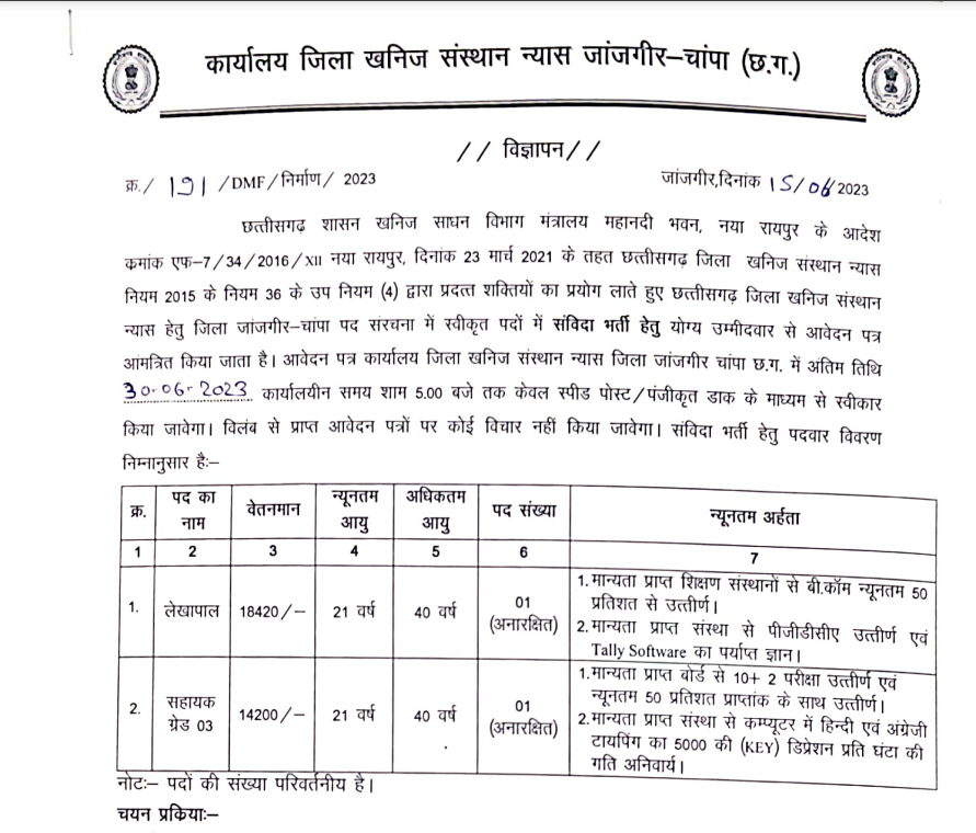 DMF Janjgir Champa Vacancy 2023