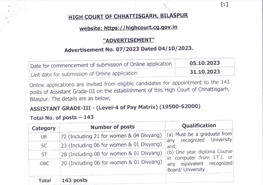 CG High Court Bharti 2023-24
