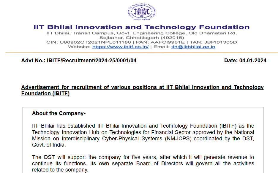 IIT Bhilai Recruitment 2024